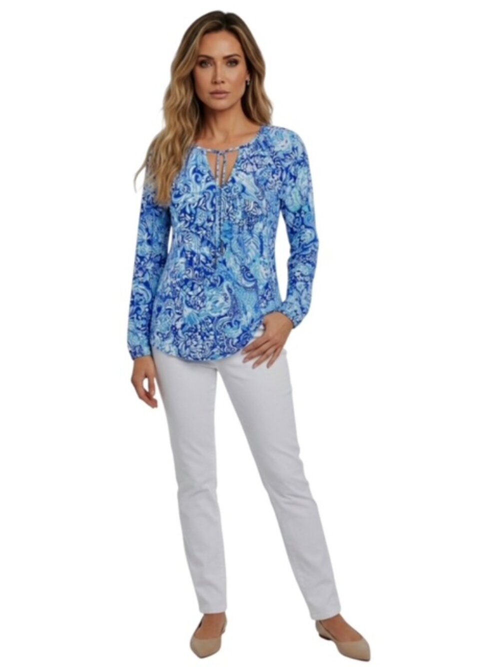 Lilly Pulizer Small Willa Long Sleeve Neck Tie Top - Picture 1 of 6